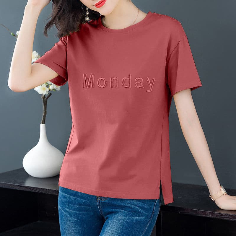 Korean Style Middle-Aged Mom Embroidered Top Short Sleeve T-Shirt Women Summer New Loose Plus Size Slimming Blouse