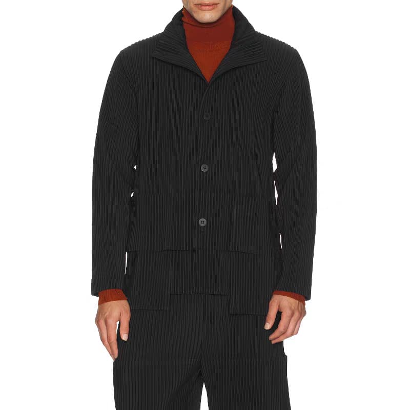 Issey Miyake Style Pleated Spring/Autumn New Arrival Heavy Work High-End Coarse Toothpick Stand Collar Irregular Jacket Straight Leg Pants Two-Piece Set