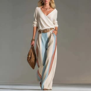 2026 Cross-Border Blue, White, and Red Vertical Stripe Wide-Leg Pants, Loose Flowing Floor-Length Casual Trousers