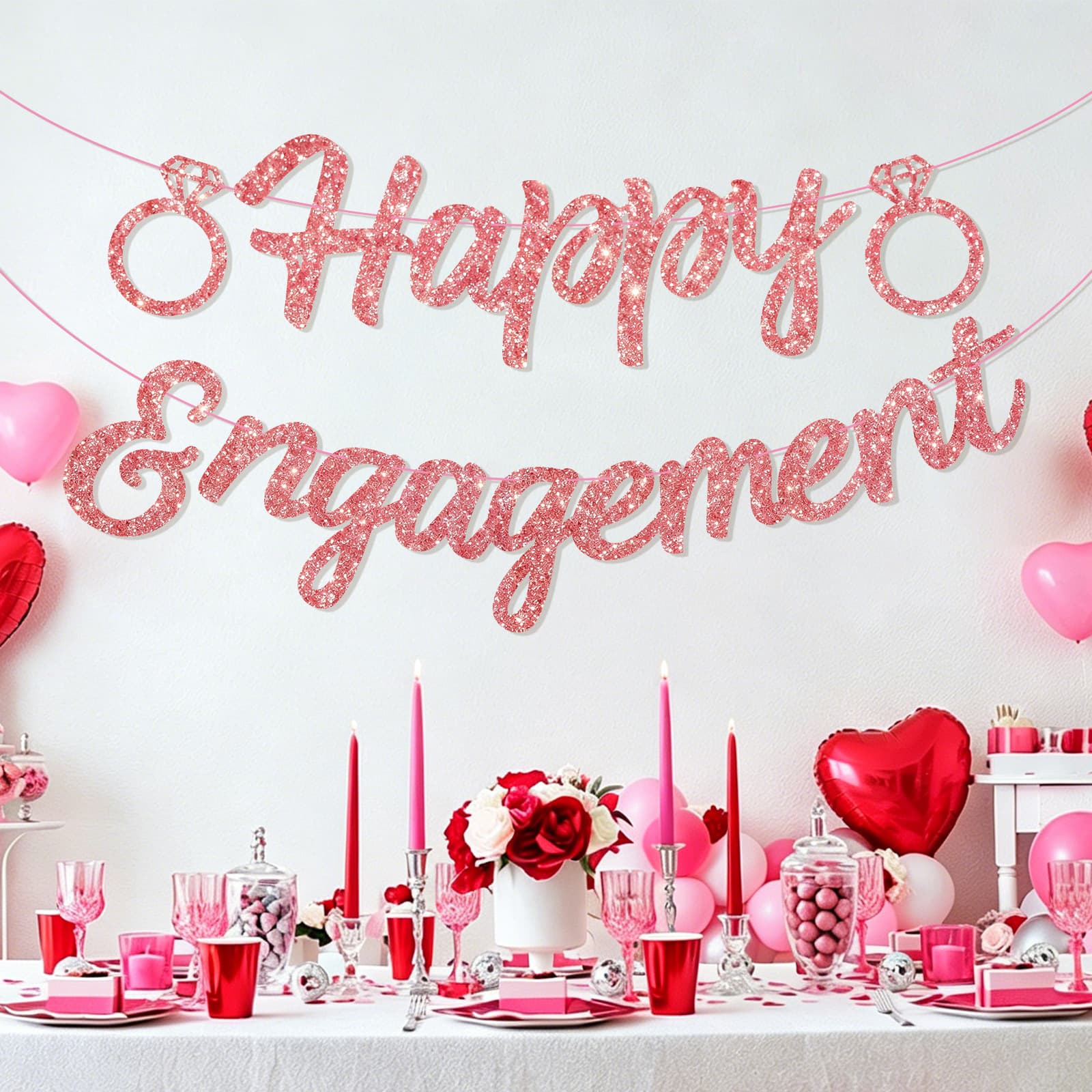 Cross-border Engagement Happy Theme Venue Decoration Props Party Set Gold Glitter Pull Flag Party Decorations