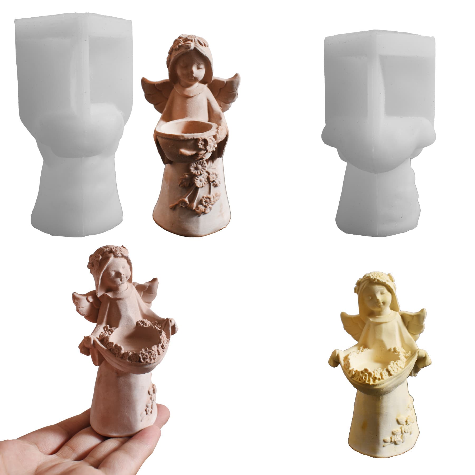 Wing Angel Little Girl Figure Candle Holder Resin Silicone Mold Epoxy DIY Girl Plaster Succulent Planter