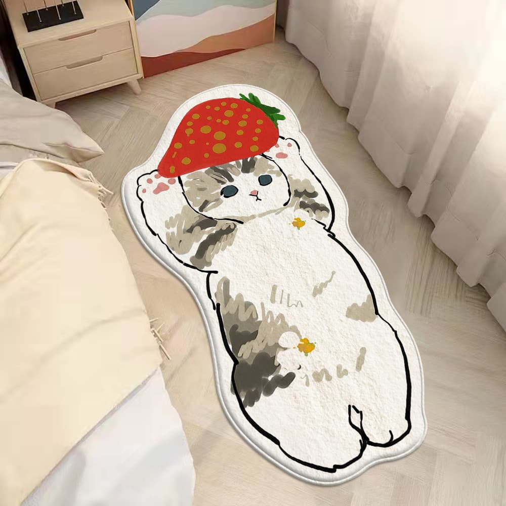 Cartoon Cat Bedside Blanket Bedroom Children's Room Balcony Bay Window Shaped Carpet Thickened Plush Foot Mat Cute Floor Mat