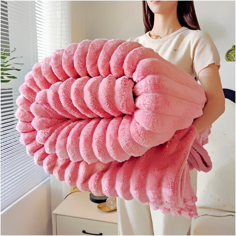 2025 New Thickened Large Striped Imitation Rabbit Plush Blanket Winter Warm Double-sided Velvet All Seasons Universal Cover Blanket