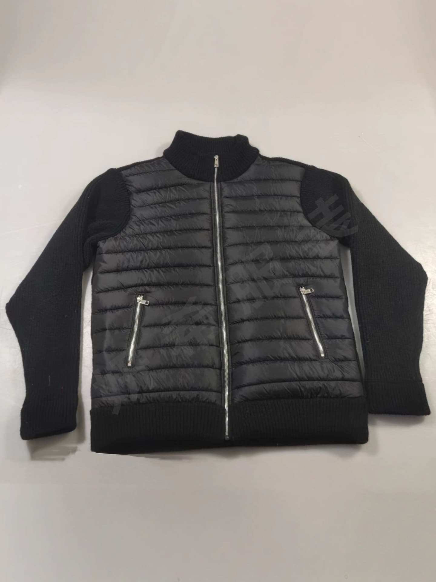 European and American Autumn/Winter Knit Patchwork Stand Collar Zip Cotton Padded Flight Jacket Coat for Men Cross-border Fashion