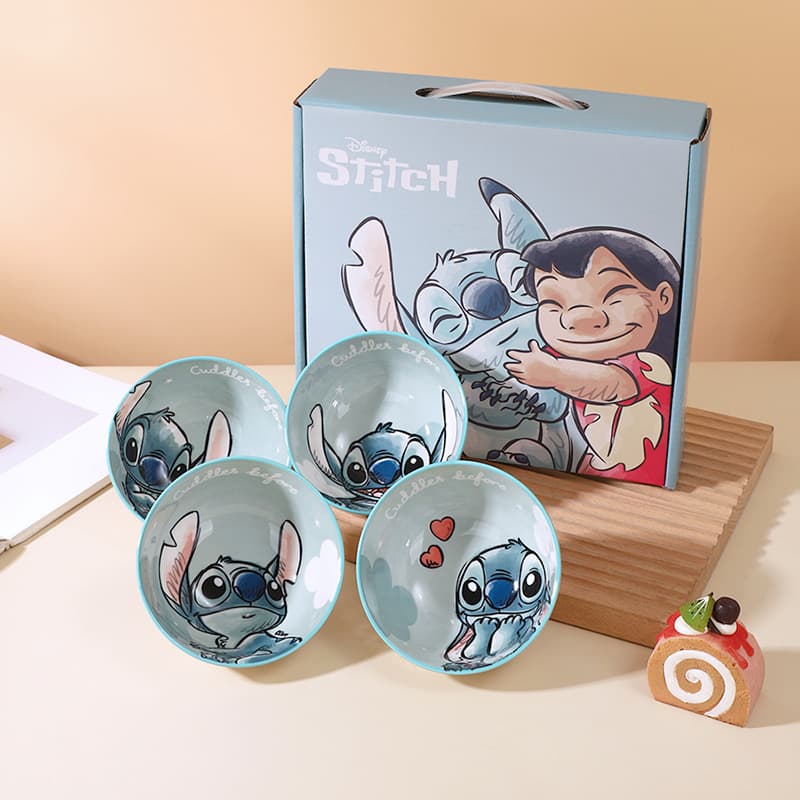 Stitch ceramic bowl gift box household rice bowl underglaze color cartoon bowl high-value ceramic tableware round bowl wholesale