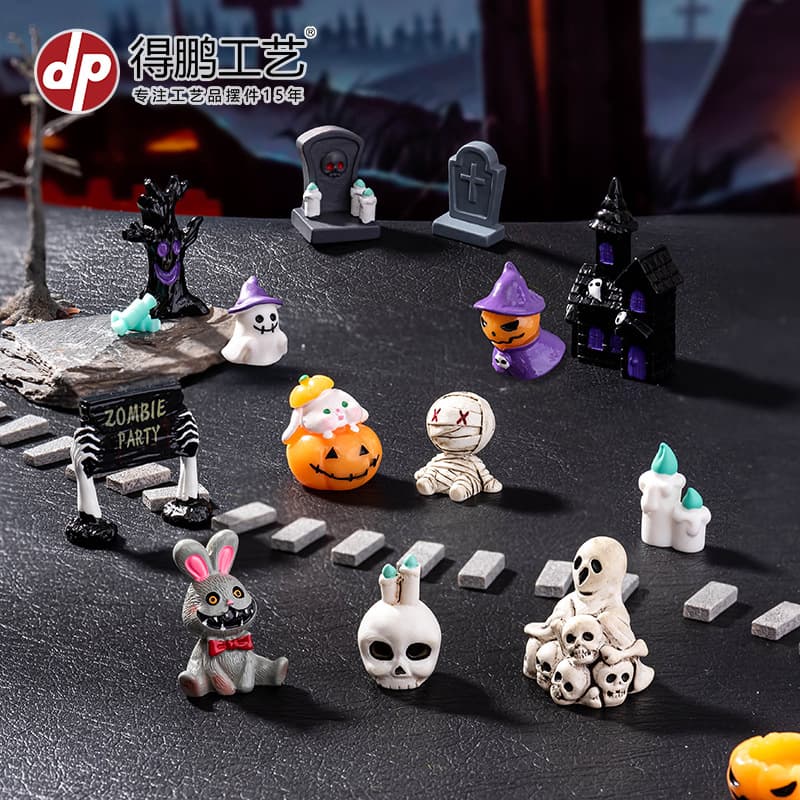 Miniature Halloween Easter Decoration Accessories Mummy Skull Rabbit Magic House Ghost Pumpkin Small Ornaments