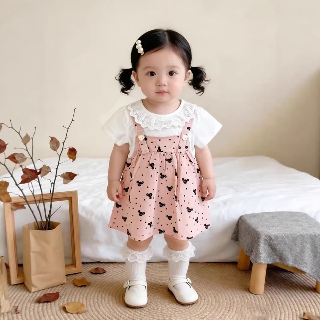 2026 Summer Children's Cartoon Dress Toddler Girls' Fake Two-Piece New Floral Cotton Half-Sleeve Dress Export