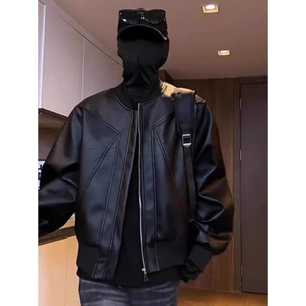 American retro baseball deconstructed motorcycle leather jacket for men and women in spring and autumn new high-end handsome work jacket