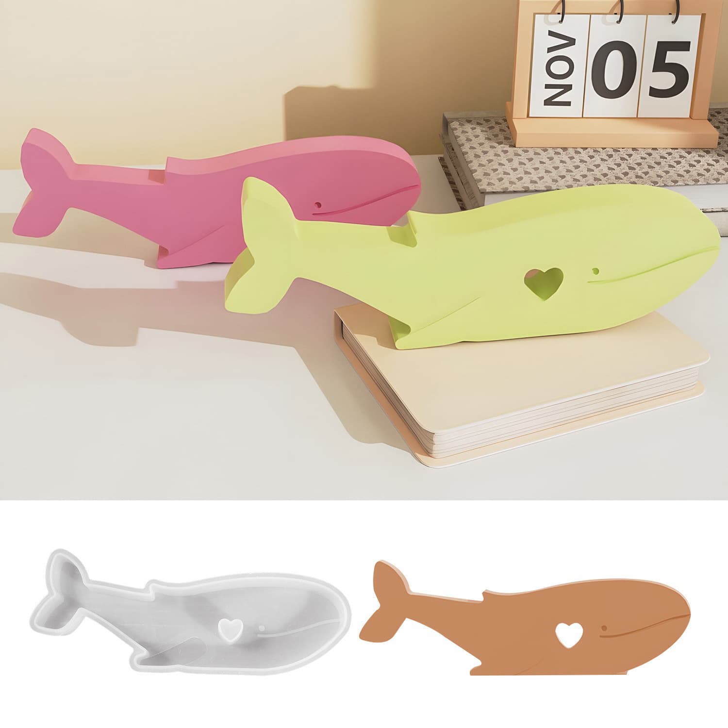 Deyi Life DIY Resin Mold Heart Whale Silicone Mold Plaster Mold Aromatherapy Candle Holder Ornament Mold