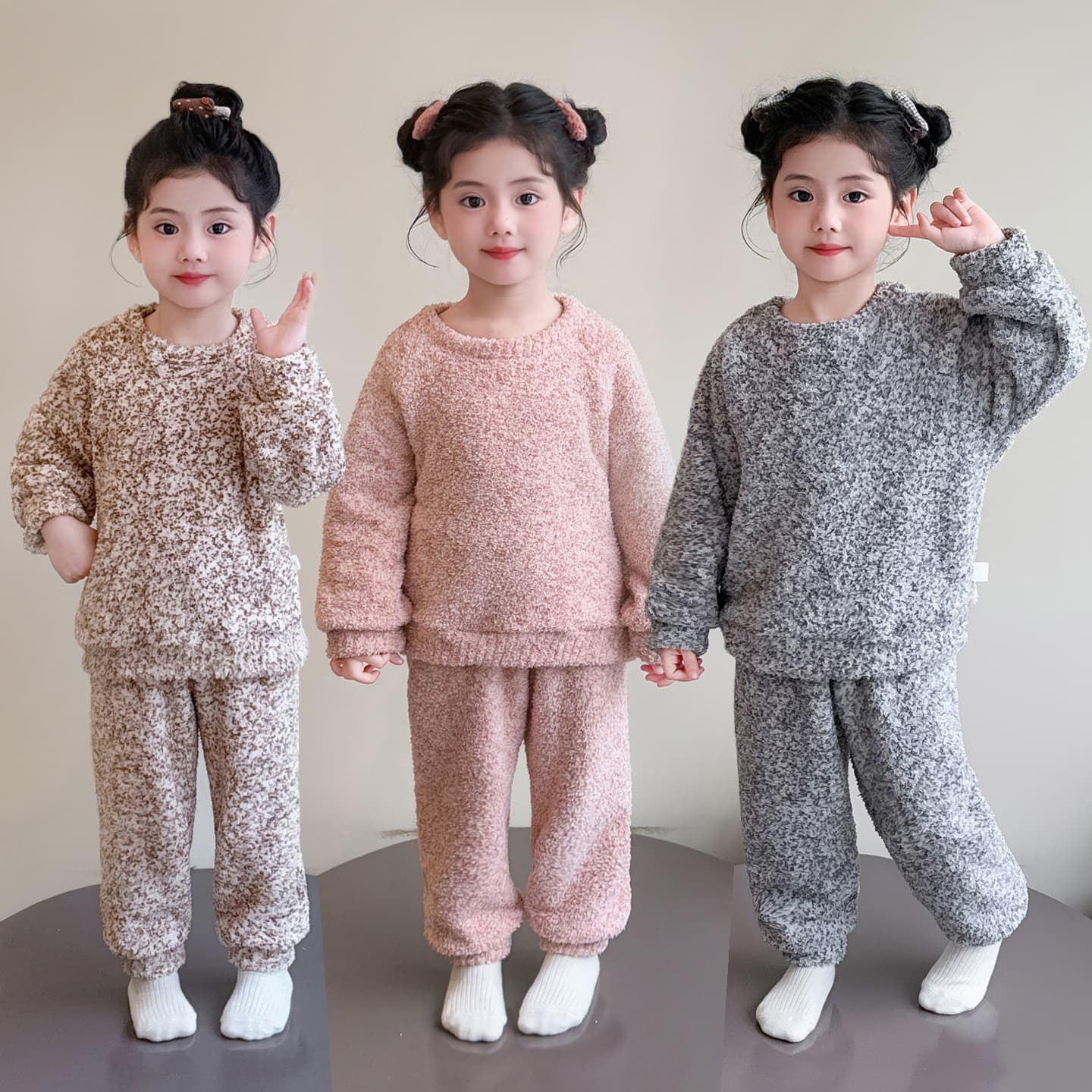 2025 New Half Velvet Home Clothing Set for Boys and Girls Baby Autumn and Winter Thickened Two-piece Set of Round Neck Warm Pajamas
