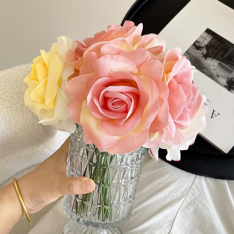 European Autumn Wet Artificial Rose Flower Photo Living Room Fake Flower Holiday Style Flower Bouquet Home Decorative Flower