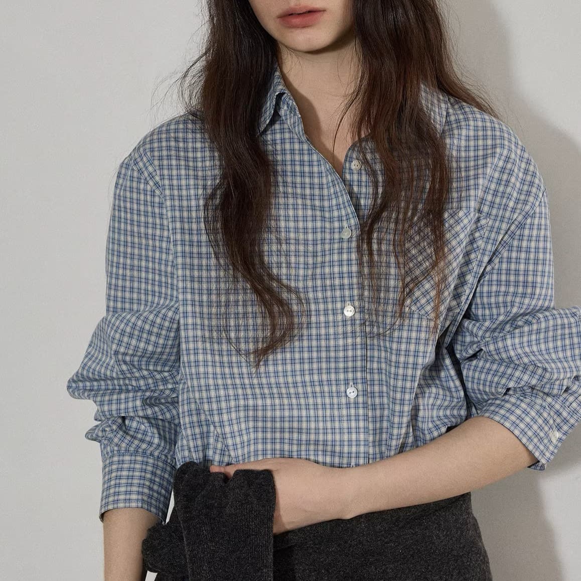 Lofi Women's Versatile Simple Contrasting Plaid Long-Sleeve Shirt, Spring New Design, Pure Cotton Top