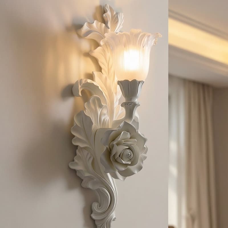 French Wall Light for Living Room, Hallway, Corridor Background Carved Art Lighting Original Cream-Style Flower Wall Lamp