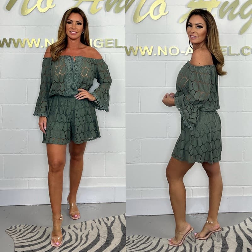 2024 European American Cross-border Summer Women's Fashion Fringe Tie Lace Trim Elastic Waist Off-shoulder Jumpsuit