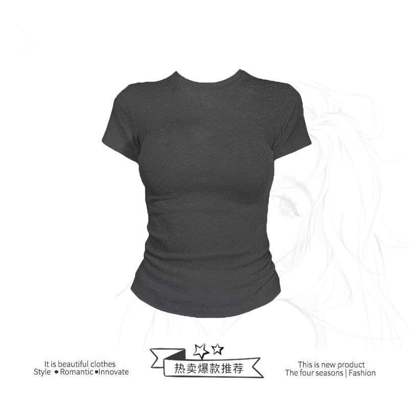 American Style Regular Fit Fashion Top for Women, Designer-Inspired Niche 2026 New Summer Solid Color Short Sleeve T-Shirt