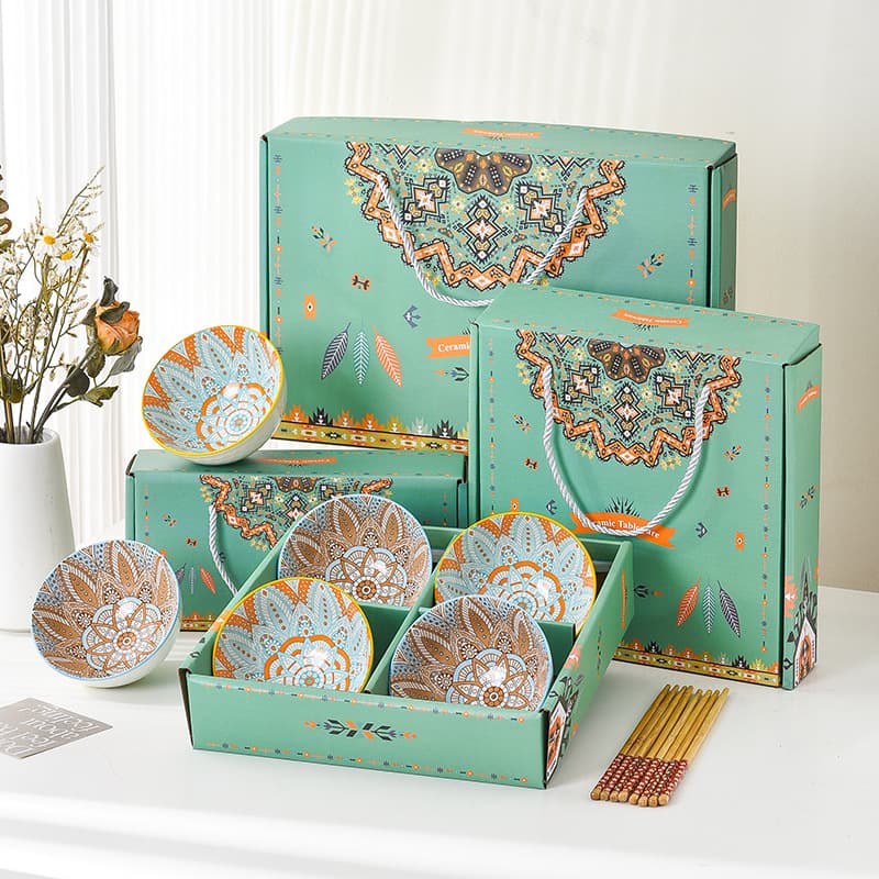 Cross-border Bohemian Ceramic Tableware Set, Bowls and Chopsticks, Opening Ceremony Souvenirs, Gift Bowl Sets