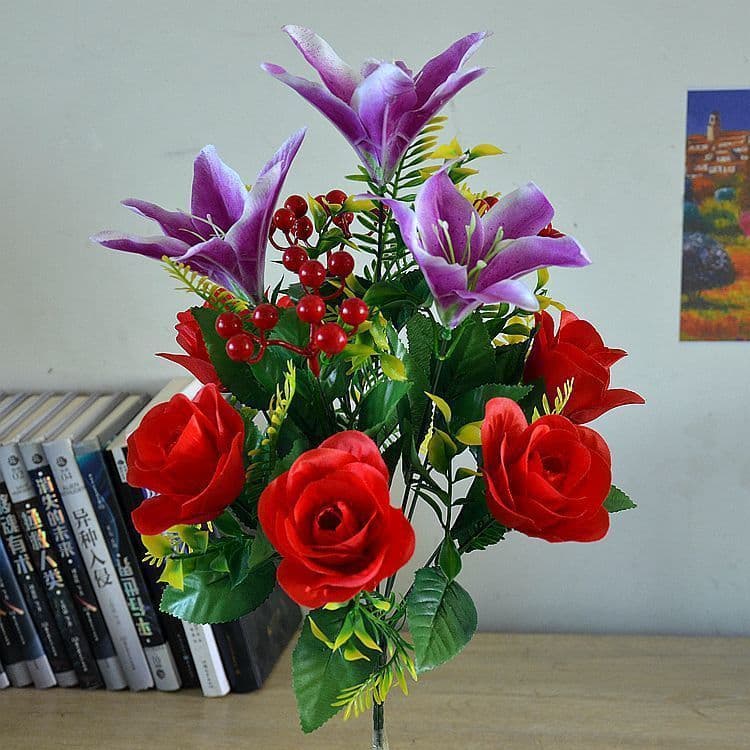 Flower roses furniture decoration dining table balcony flower arrangement fake flowers silk flowers dining table buds high-end artificial flowers