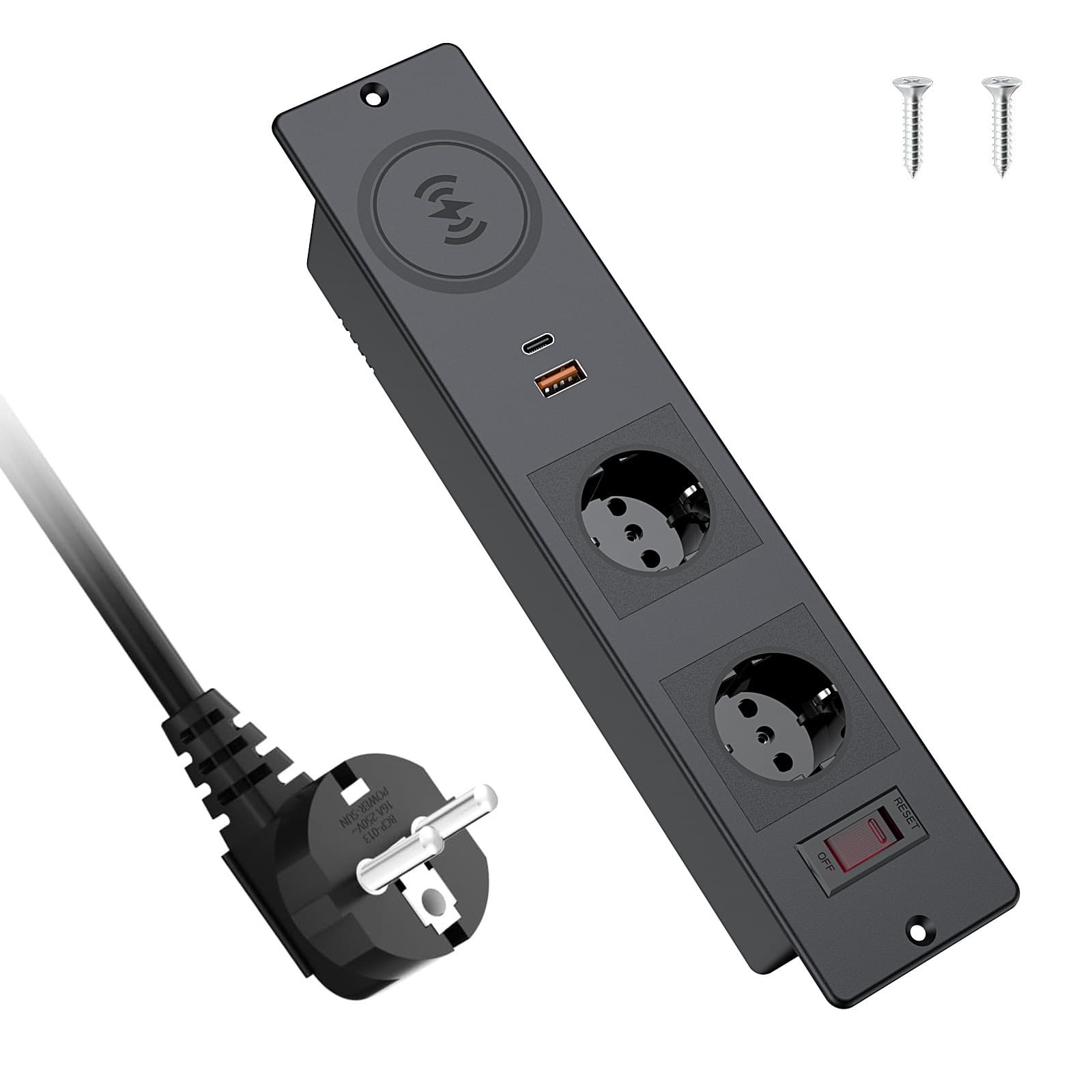 Office Desktop Wireless Charging European Standard Socket Embedded Hidden Power Socket 20W Fast Charging USB-C Desktop Socket
