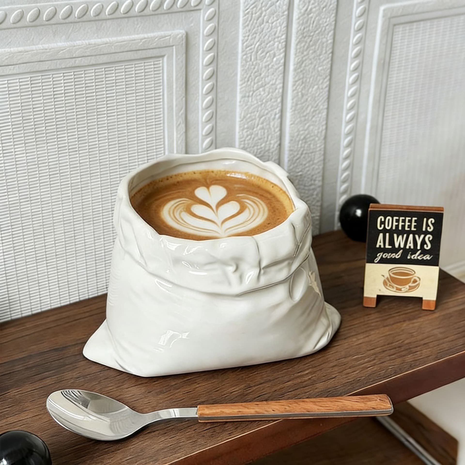 Creative Irregular Unique Design Tall Ceramic Coffee Cup with Exquisite Cloth Bag, Mug, Water Cup, High Aesthetic Appeal