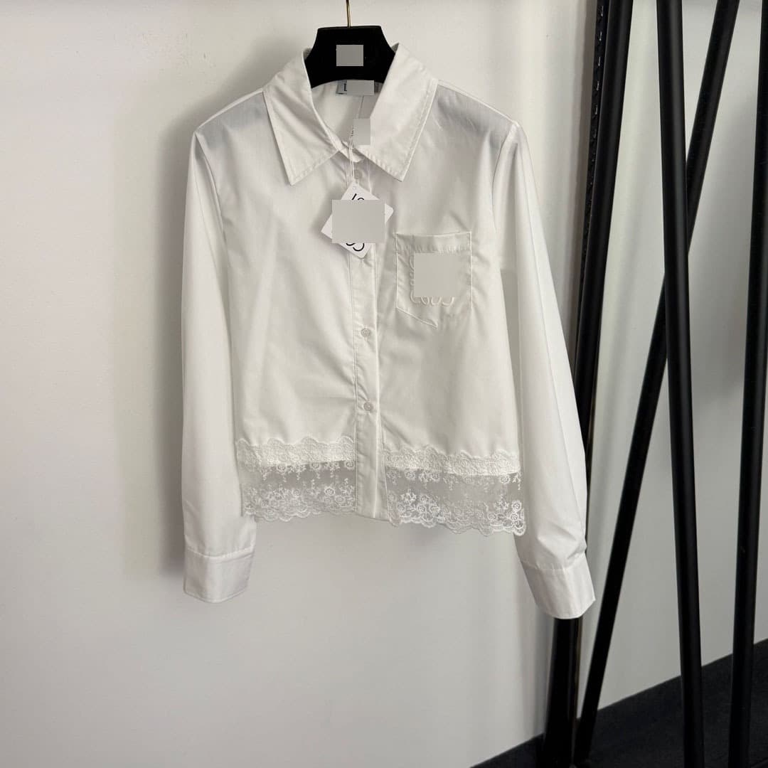 Nanyou high-end foreign trade style slim new three-dimensional logo single pocket lace splicing lapel long-sleeved shirt