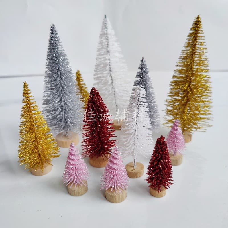 Mini Christmas Tree Gold Silver Red Glitter Tabletop Decor Small Christmas Trees 4-13cm