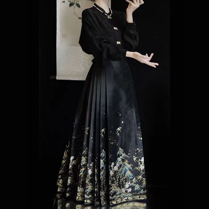 New Chinese-Style Improved Hanfu Set, Chinese-Style Petite Autumn/Winter New Daily Horse Face Skirt, Toast Dress, Engagement Dress