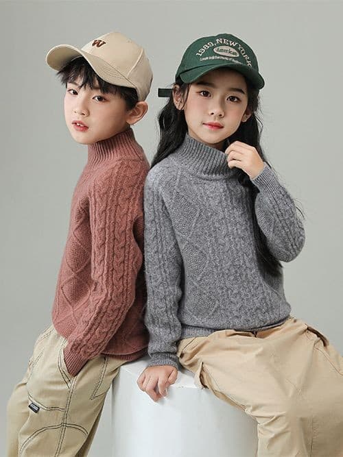 Focus on high-quality children's thickened pure wool sweaters for boys and girls, knitted sweaters for middle and older children, trendy pullover bottoming tops
