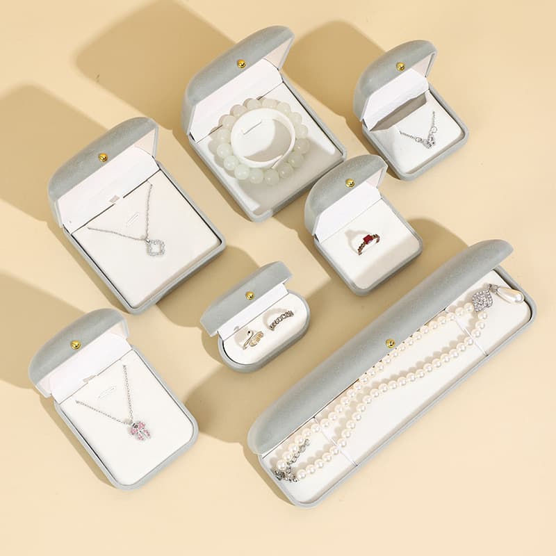 Luxury Flocked Gold Button Jewelry Box, Velvet Jewelry Packaging Box for Necklace, Ring, Bracelet