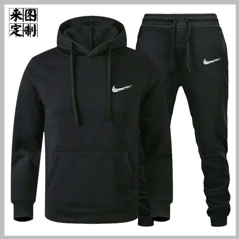 Cross-Border Men's Set European/American Men's Set Sports Sweatshirt Fleece-Lined Sweatshirt for Men Export Men's Hoodie