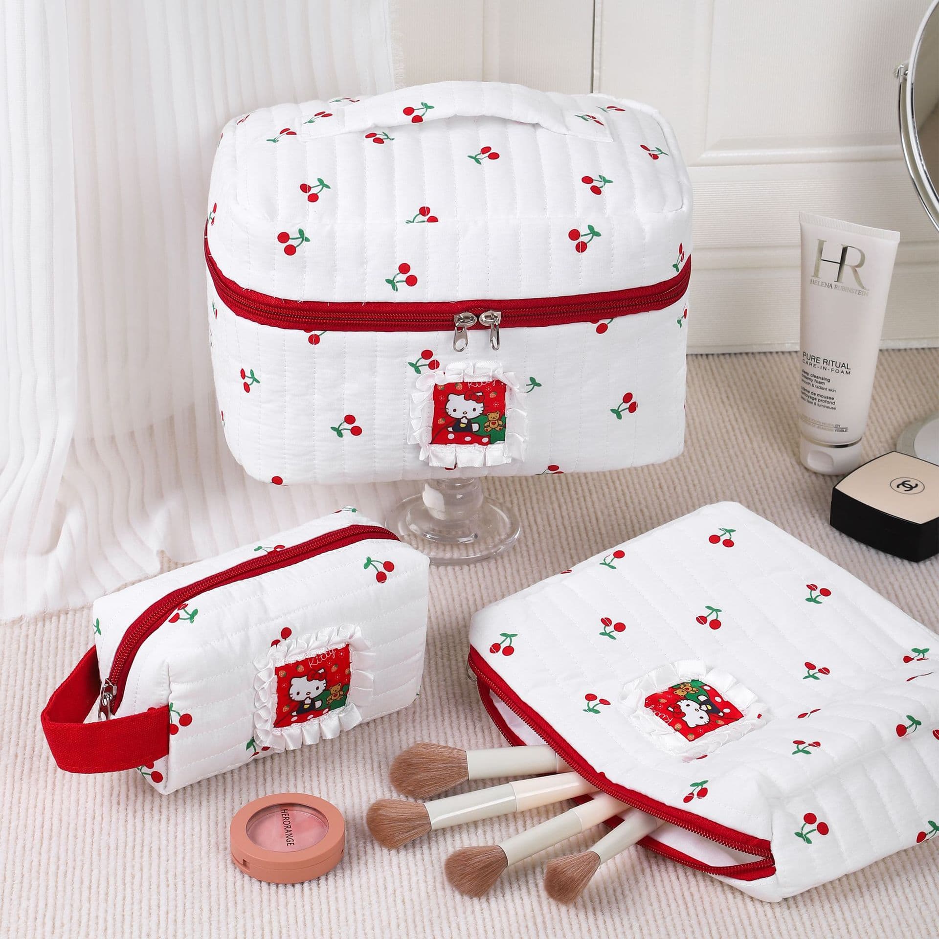 High-End Peach Cat Cosmetic Bag Large Capacity FeelStudent Cute Storage Bag For Beauty Blenders And Cosmetic Puffs