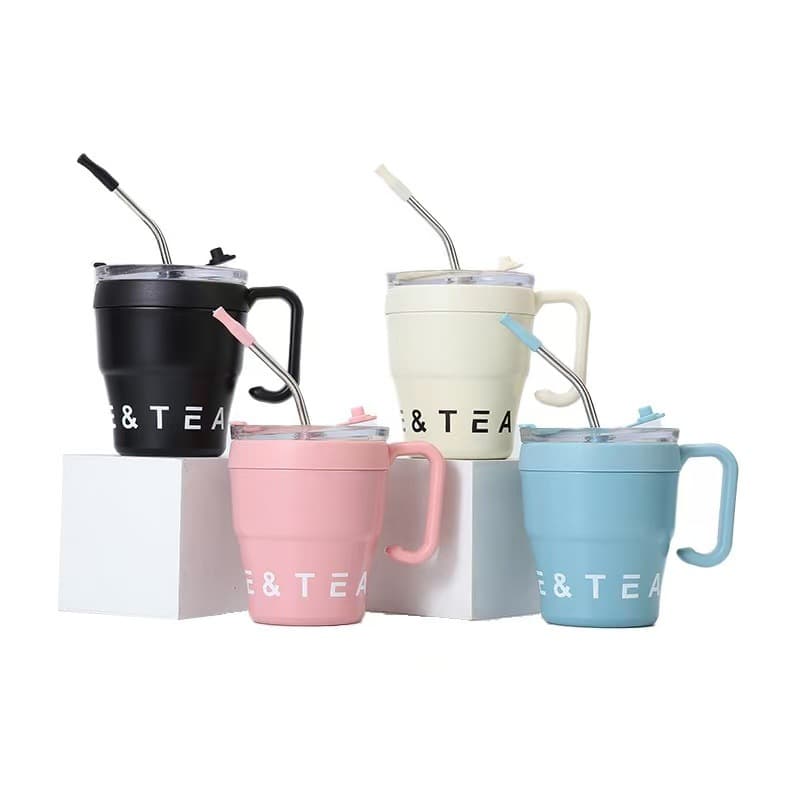New 304 Stainless Steel Coffee Cup Fashion Office Straw Cup Creative Wake-Up Coffee Cup Premium Straw Water Cup