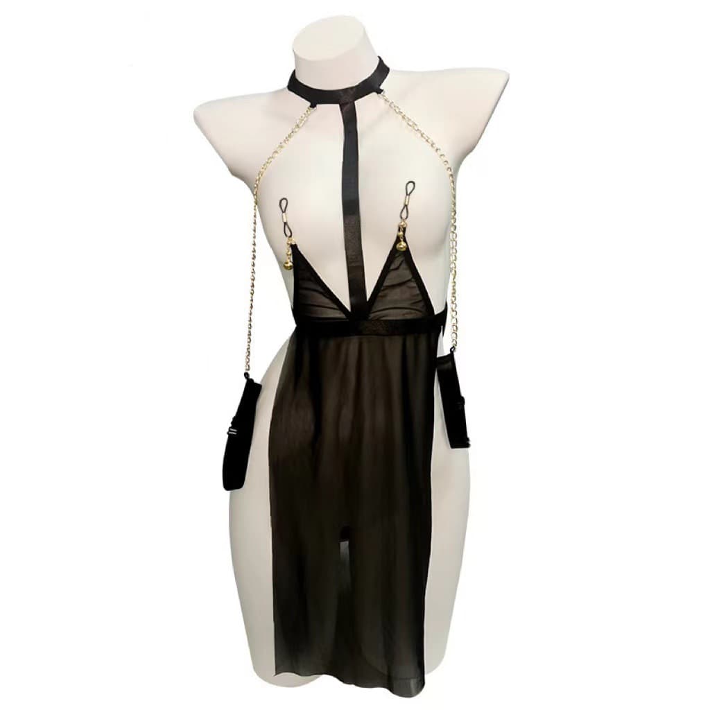 Sexy See-through Mesh Lingerie Temptation Uniform Revealing Bust Non-removable Passionate Clothing Women's Seductive 1224