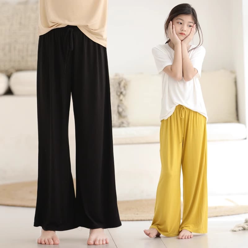 Summer Girls Modal Wide-Leg Pants, Outdoor Anti-Mosquito Long Pants, Big Kids Straight Ice Silk Pants, Breathable