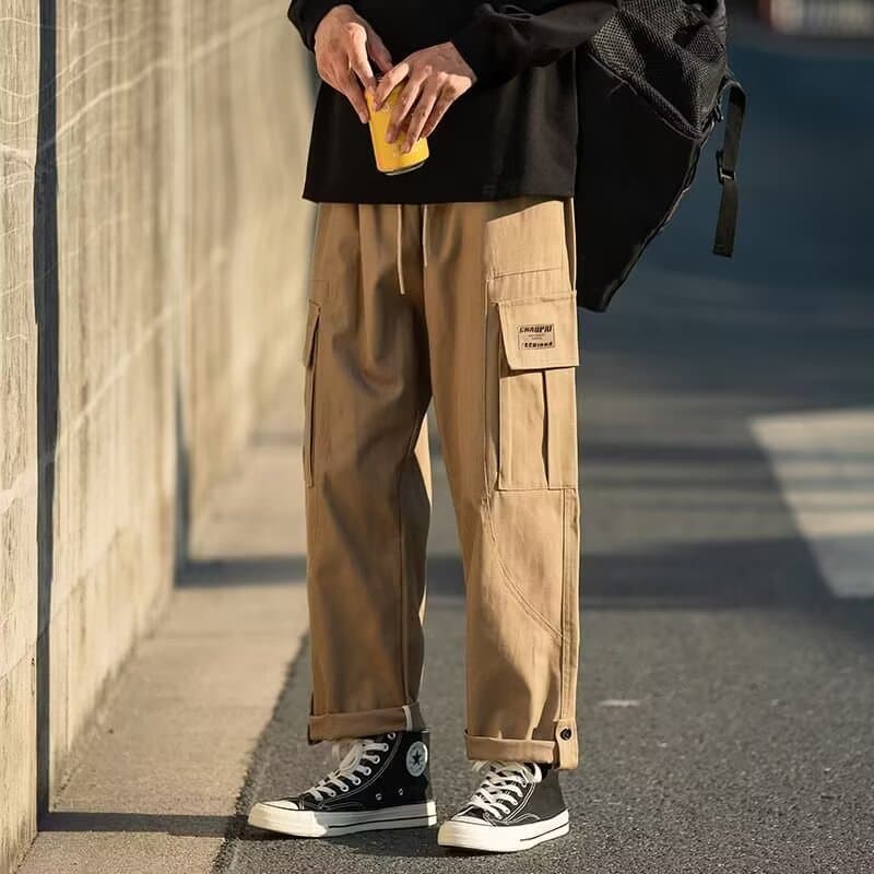 Men's Cargo Pants Summer Thin Style American Japanese Streetwear High-Street Khaki Straight Casual Long Pants