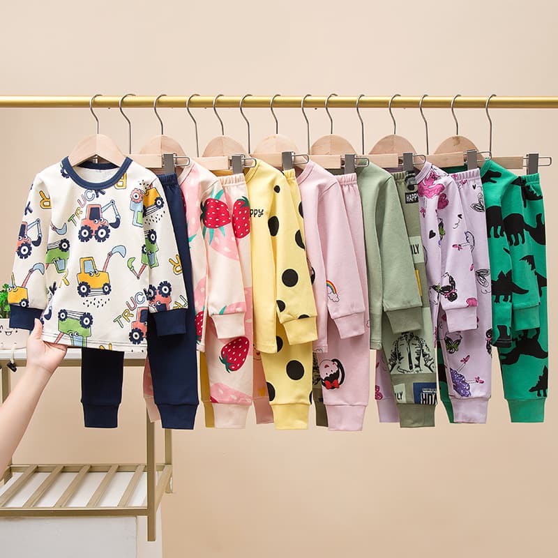 Children's Pure Cotton Long Johns Full Cotton Homewear Boys Girls Baby Autumn Winter Pajamas Underwear Set Printed