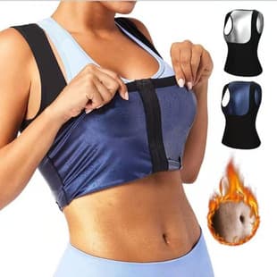 Women's Sports Fitness Sweat Suit, Sauna Suit, Sweat-Enhancing Suit, Waist Trimmer Tight Yoga Body Shaper Zipper Vest