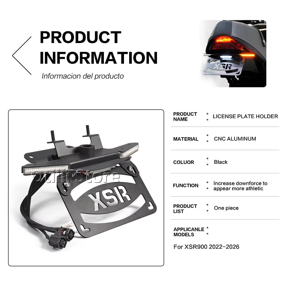 Motorcycle rear license plate holder XSR900 special CNC aluminum alloy tail light turn signal integrated black modification kit