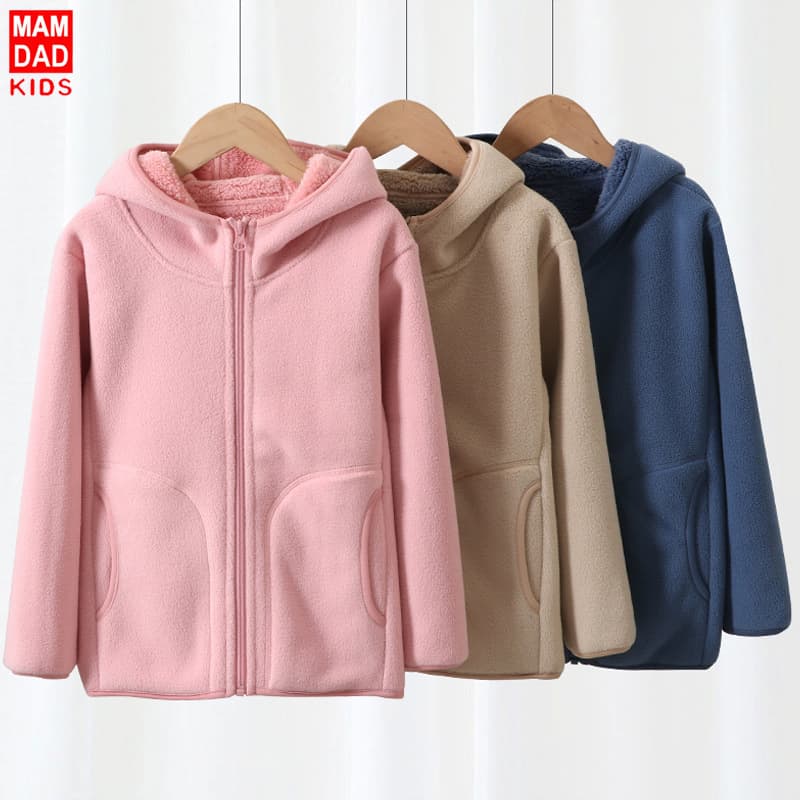 Parent-Child Style Autumn/Winter Fleece-Lined Thickened Jacket Children's Medium to Large Size Warm Windproof Hooded Cotton Padded Coat