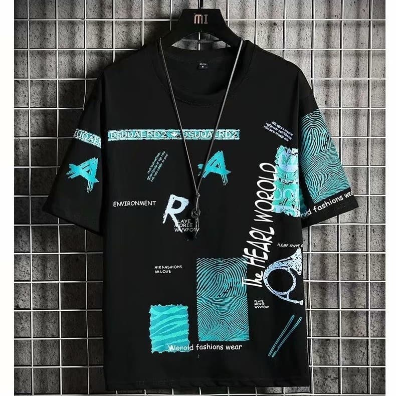 300 Jin Plus Size Men's Fashion Loose Short Sleeve T-Shirt Oversized Graffiti Print Casual Tee