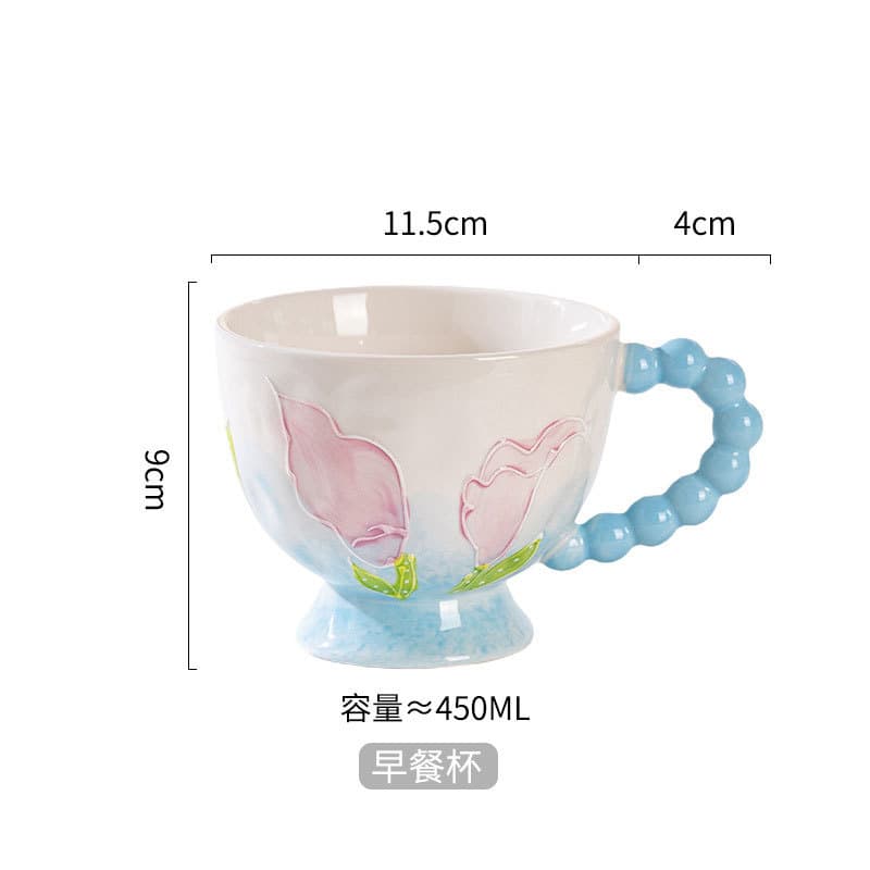 Hand-painted Ceramic Mug with Creative Beaded Handle, Cute Breakfast Cup, High Appearance, Large Capacity Milk Oatmeal Cup