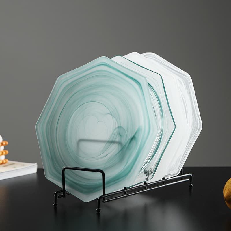 Premium White Cloud Plate for Western Restaurant Dessert Plate Fruit Plate Light Luxury Frosted Octagonal Glass Breakfast Plate
