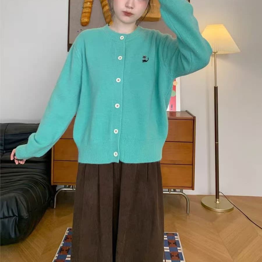 Sweet Korean early spring new style knitted cardigan sweater jacket for women, simple and versatile outer wear for age-reducing cardigan tops