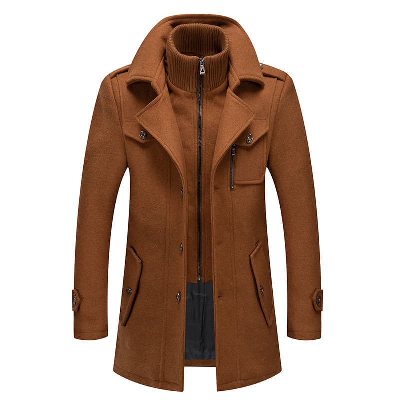 Men's Autumn/Winter Business Wool Overcoat Fashion Double Collar Cold-Resistant Wool Coat Men's Outerwear Cross-Border Wool Coat