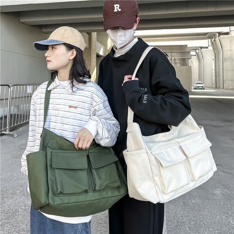 Hipster Single Shoulder Bag Ins Ruiying Large Capacity Canvas Bag Summer College Student Class Bag Crossbody Bag Women's Bag