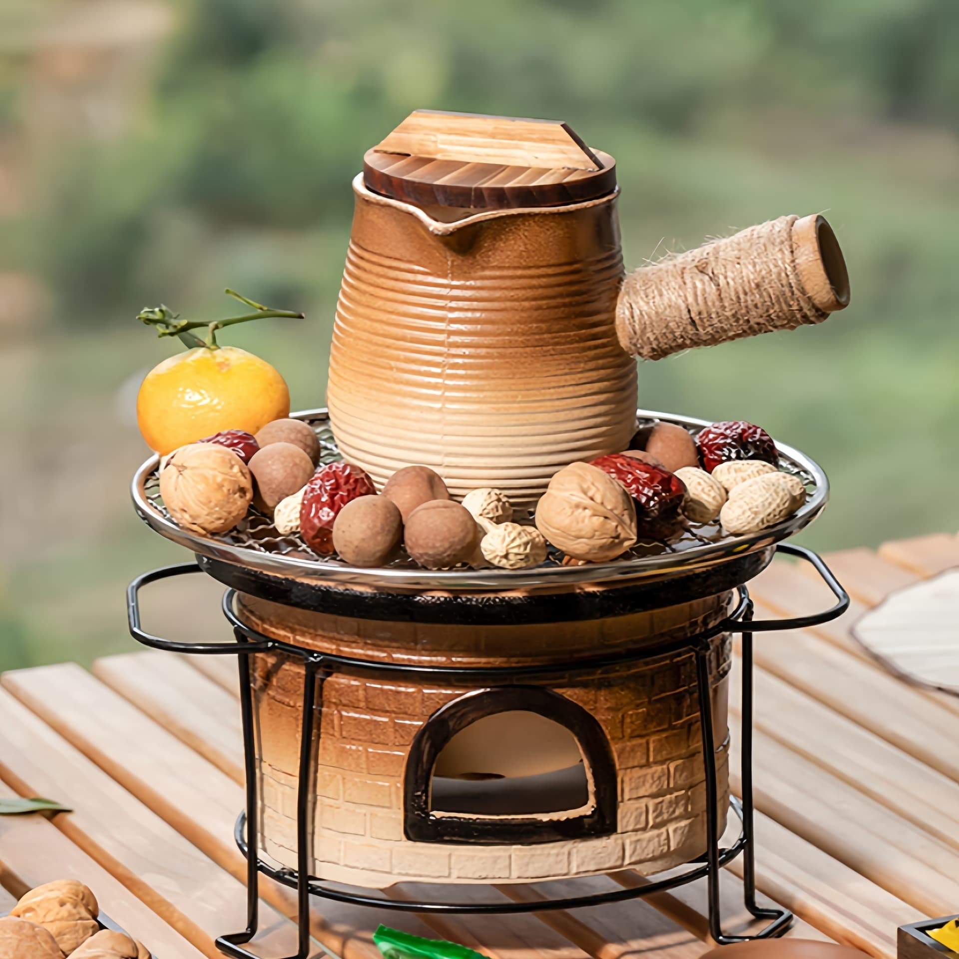 2025 new winter tea brewing and warming set with charcoal stove, home milk roasting jar, and tea pot.
