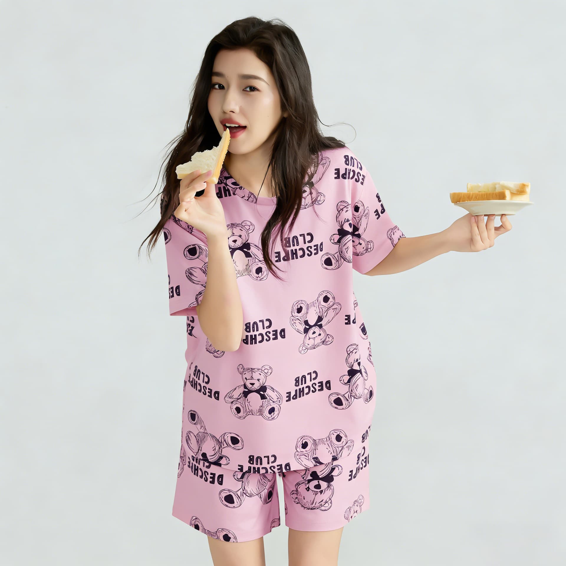 Casual Cool Cotton Women's Pajama Set, High-Quality Cotton-Like Material, Spring/Summer Short Sleeve, Cute Loungewear Suitable for Outdoor Wear