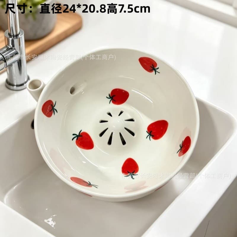 Ceramic Swirl Colander Bowl - Berry Swirl Bowl, Automatic Large Fruit Bowl