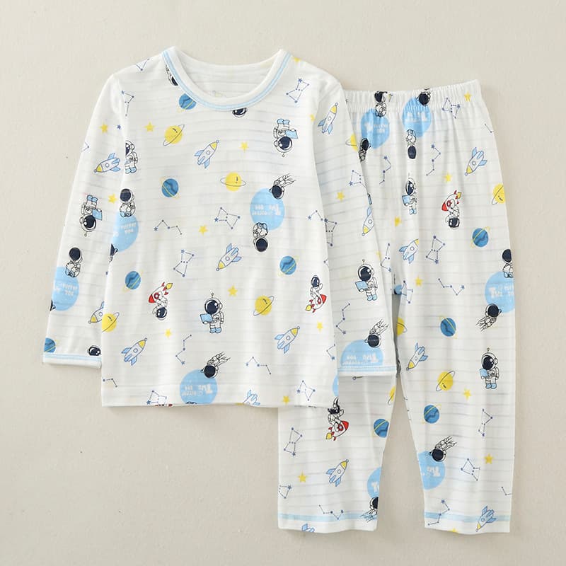Children's Thin Pajama Set Boys' Homewear Baby Long-Sleeved Air-Conditioning Suit Thin Breathable Summer Two-Piece Set