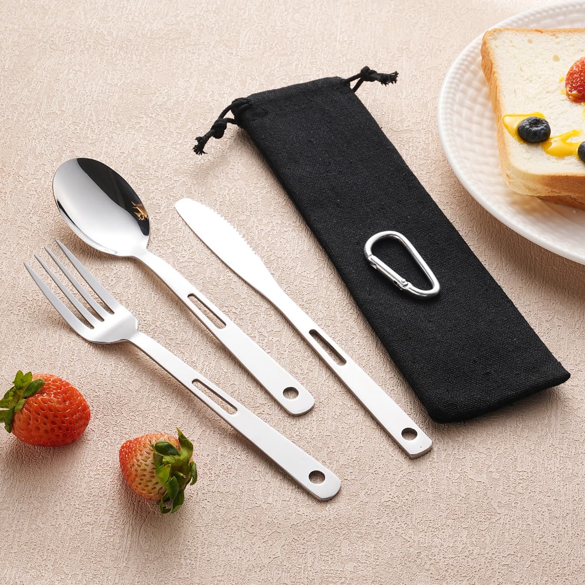 Portable Clip Stainless Steel Knife Fork Spoon Outdoor Carabiner Cutlery Set Western Tableware Set Spoon Fork Storage