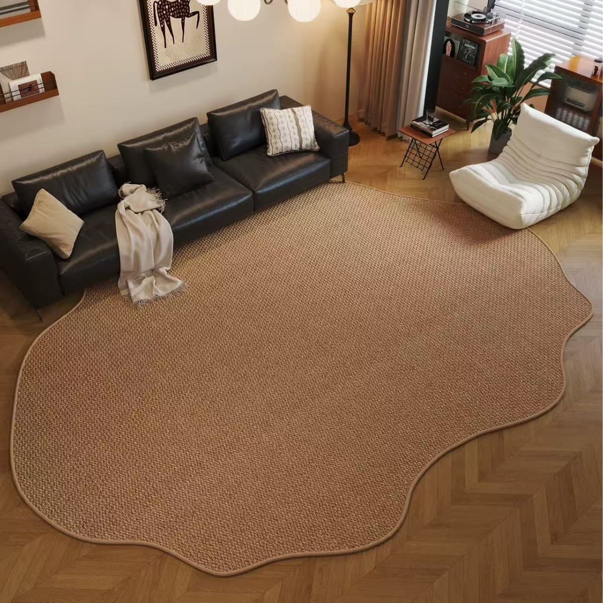 Irregular Living Room Rug, Shaped Large Particle Loop Pile, Imitation Sisal Floor Mat, 2026 New Style, Bedroom Non-Slip Bedside Carpet